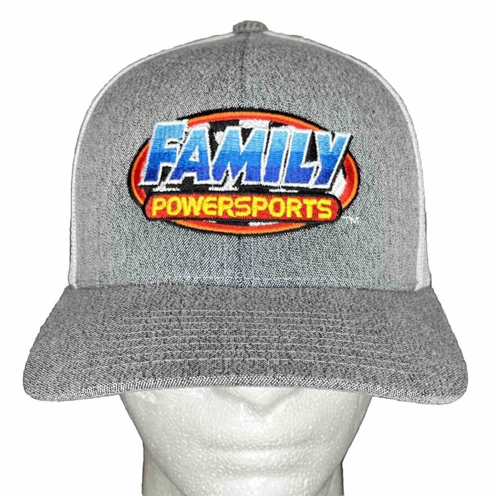 Family Power Sports Gray White Mesh Truckers Ball Cap Snap Back